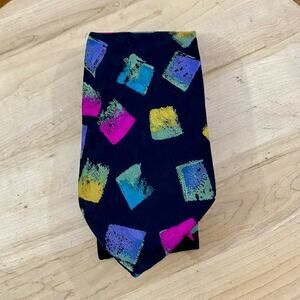 Brioni Black Tie Multicolor Abstract Square Pattern 100% Silk Made in Italy RARE